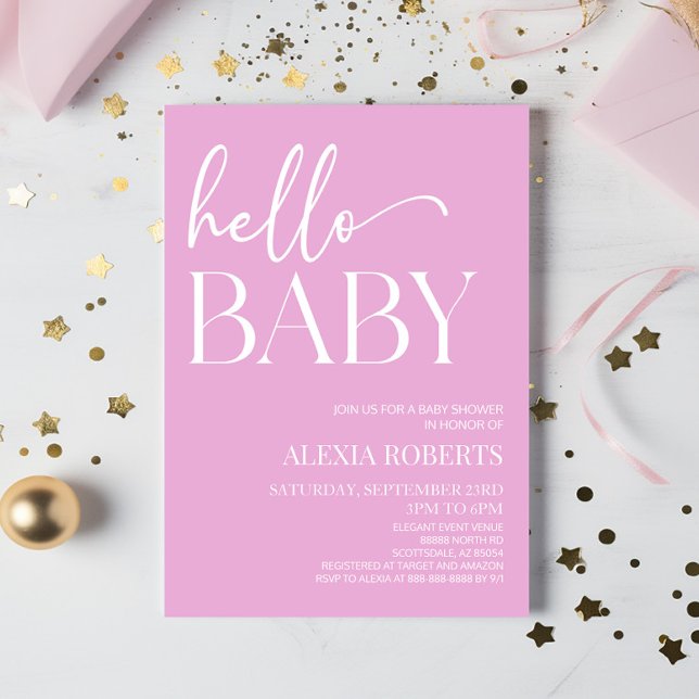 Pink Minimal Hello Baby Baby Shower Invitation (Creator Uploaded)