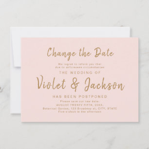 Pink minimal script change the date postponement invitation