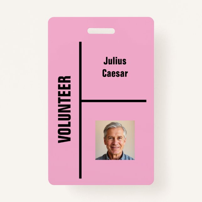 Pink Minimal Volunteer Event ID Badge (Front)