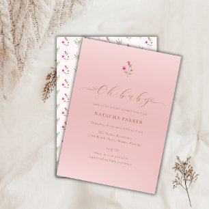 Pink Minimal Wildflower Baby Shower Invitation