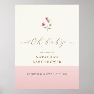 Pink Minimal Wildflower Baby Shower Welcome Poster