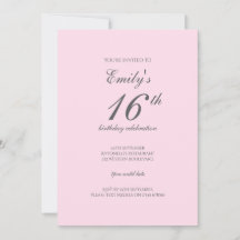 Pink Minimalist 16th Birthday Party Invitation