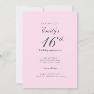 Pink Minimalist 16th Birthday Party Invitation
