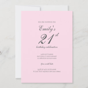Pink Minimalist 21st Birthday Party Invitation