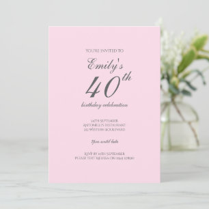Pink Minimalist 40th Birthday Party Invitation