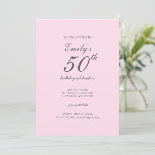 Pink Minimalist 50th Birthday Party Invitation