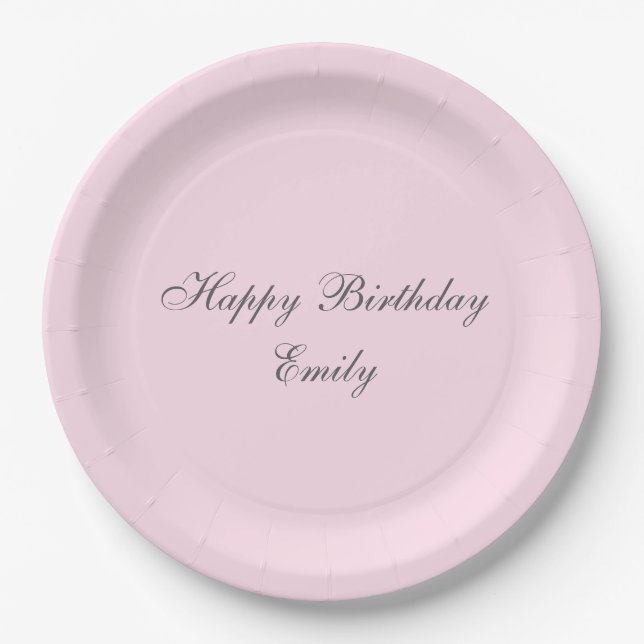 Pink Minimalist Birthday Party Paper Plates (Front)