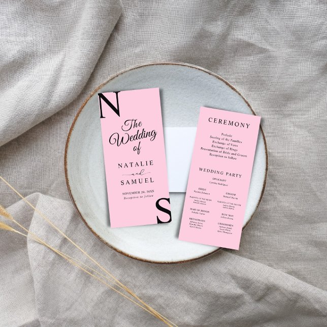 Pink Minimalist & Bold Initials Wedding Program (Creator Uploaded)