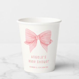 Pink Minimalist Bow Tie Baby Shower Paper Cups