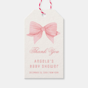 Pink Minimalist Bow Tie Baby Shower Thank You Gift Tags