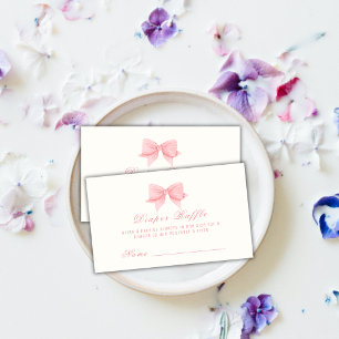 Pink Minimalist Bow Tie Diaper Raffle Baby Shower Enclosure Card
