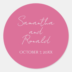 Pink Minimalist Calligraphy Wedding Classic Round Sticker
