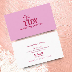 Pink Minimalist Cleaning Service Custom  Business Card