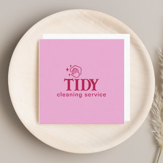 Pink Minimalist Cleaning Service Custom Square Business Card