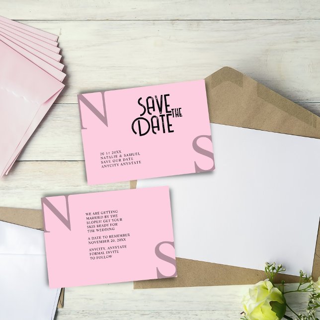 Pink Minimalist & Elegant Bold Initials Wedding Save The Date (Creator Uploaded)