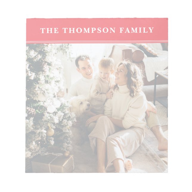 Pink Minimalist Family Photo Notepad (Front)