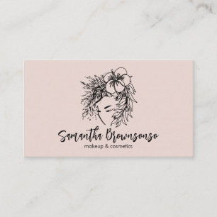 Pink Minimalist Floral Hair Style Makeup Cosmetic Business Card