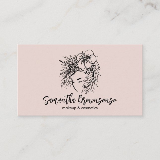 Pink Minimalist Floral Hair Style Makeup Cosmetic Business Card (Front)