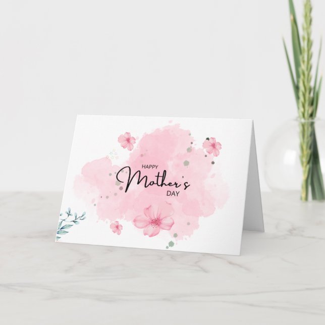Pink Minimalist Floral Mother's Day Greeting Card (Front)