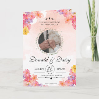 Pink Minimalist Floral Wedding Invitation Card