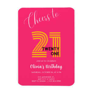 Pink Minimalist Girly 21st Birthday Invitation Magnet