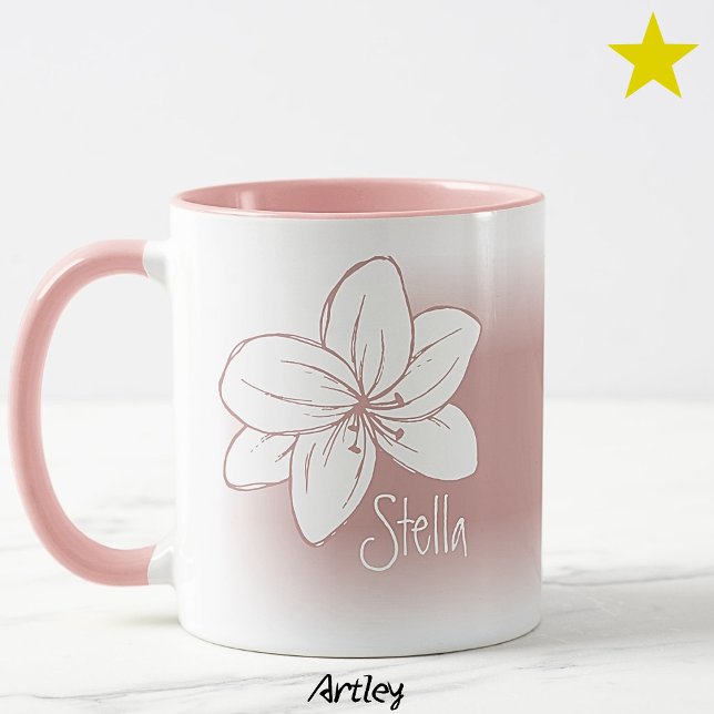 Pink Minimalist Hand Drawn Flower Your Name Mug (Creator Uploaded)