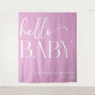Pink Minimalist Hello Baby Baby Shower Tapestry