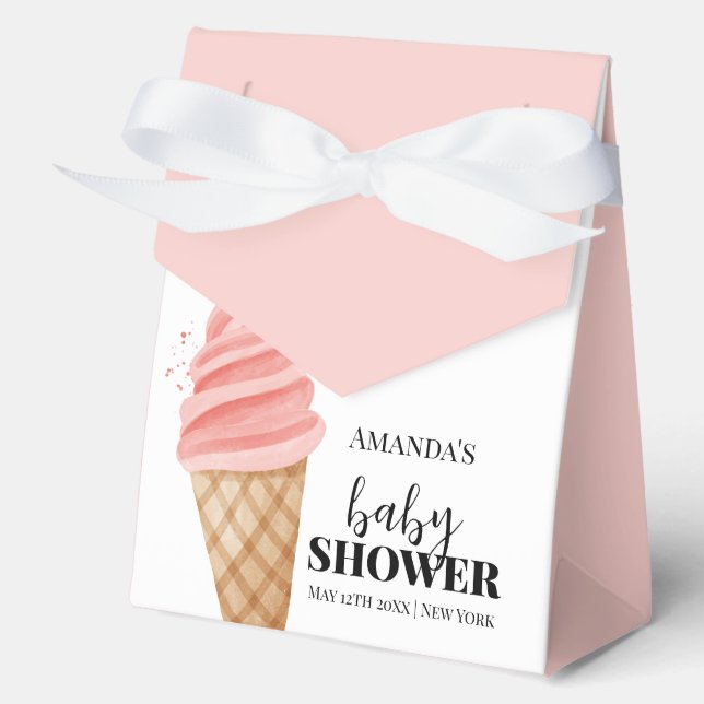 Pink Minimalist Ice Cream Scoop Baby Shower  Favour Box (Front)