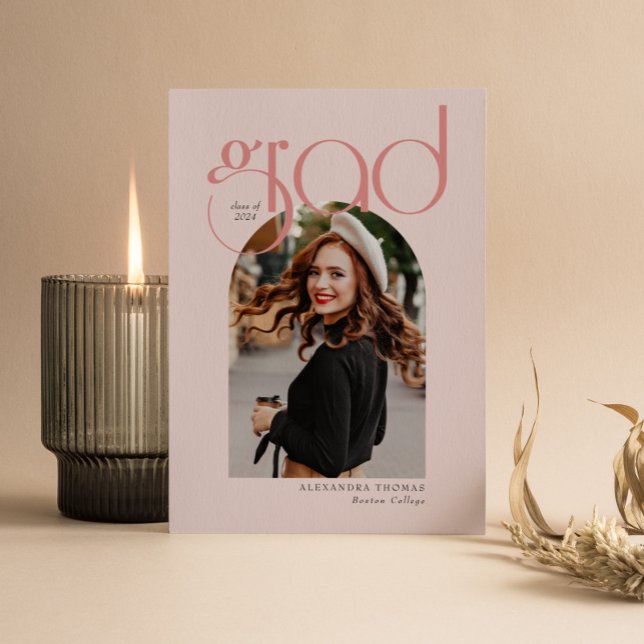 Pink Minimalist Modern 5 Arch Photo Graduation Invitation (Creator Uploaded)