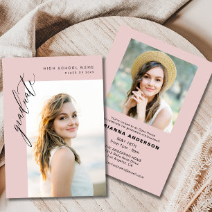 Pink Minimalist Modern Photo Graduation Party Invitation