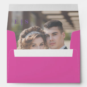 Pink Minimalist Monogram Couple Photo Wedding Envelope