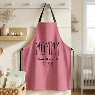 Pink Minimalist Mummy Est Year Tall Lettering  Apron