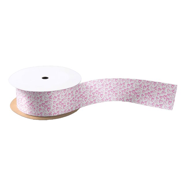 Pink Minimalist Pattern Hearts Valentine's Day  Satin Ribbon (Spool)