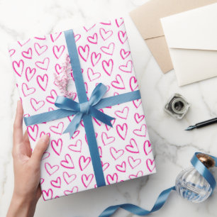 Pink Minimalist Pattern Hearts Valentine's Day Wrapping Paper