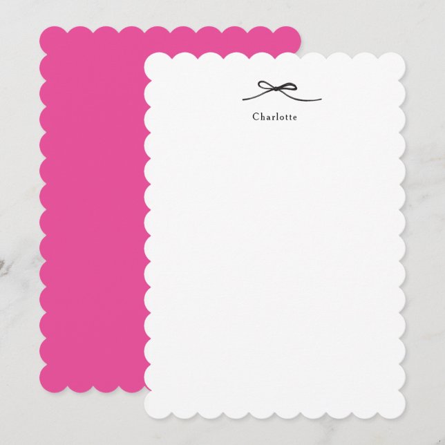 Pink Minimalist Personalised Note Card with Bow (Front/Back)