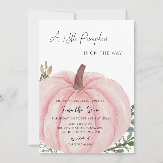 Pink Minimalist Pumpkin Baby Shower Invitation (Front)