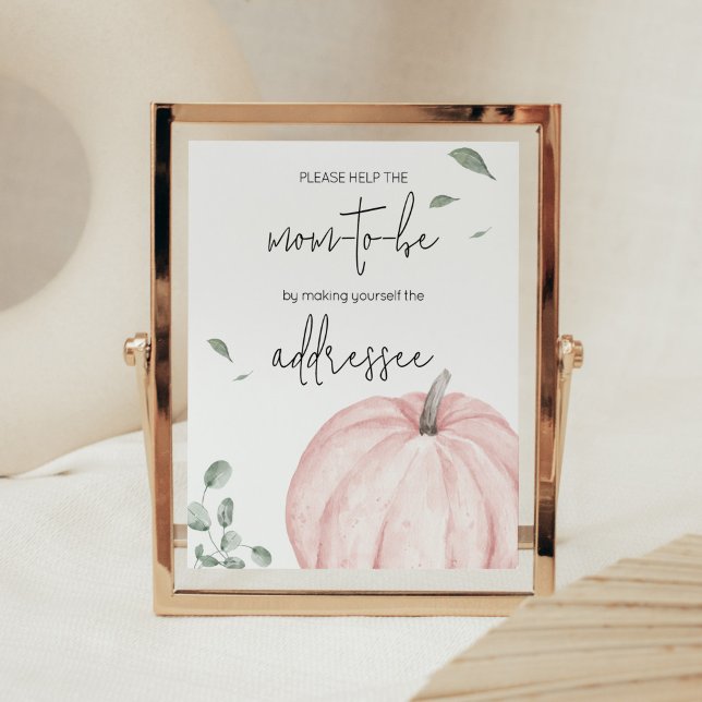 Pink Minimalist Pumpkin Envelope Station Poster (Watercolor Pumpkin Baby Shower Envelope Station Sign)