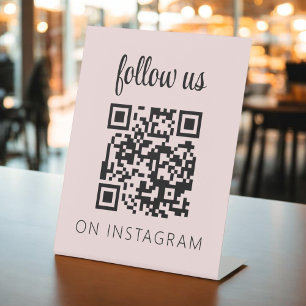Pink Minimalist QR Code Follow Us on Instagram Pedestal Sign