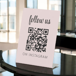 Pink Minimalist QR Code Follow Us on Instagram Pedestal Sign