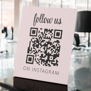 Pink Minimalist QR Code Follow Us on Instagram Pedestal Sign