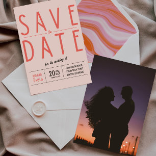 Pink Minimalist Retro Theme Wedding  Save The Date