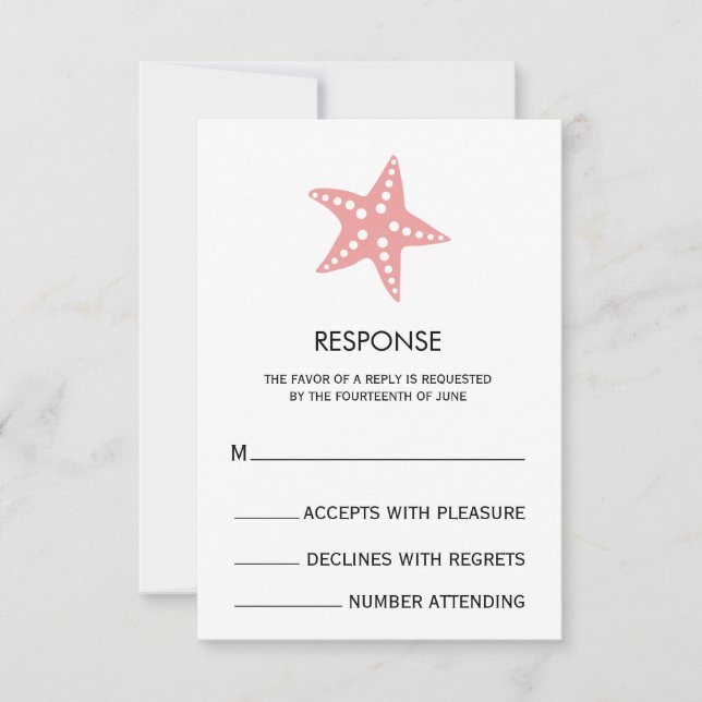 Pink Minimalist Starfish Wedding Response Card (Front)