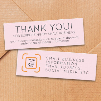 Pink Minimalist Thank You Small Business Logo QR Mini Business Card