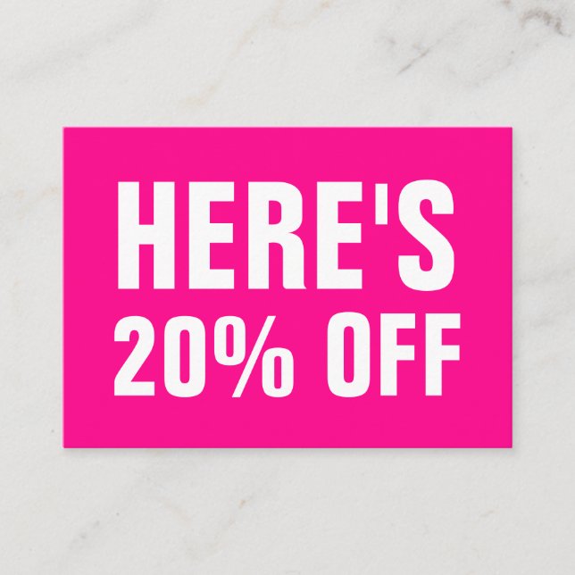 Pink minimalist trendy simple modern discount card (Front)