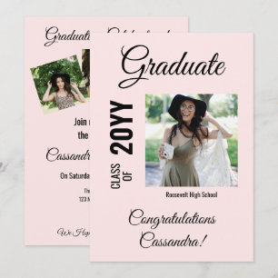 Pink Minimalistic Modern Photo Graduation Party Invitation