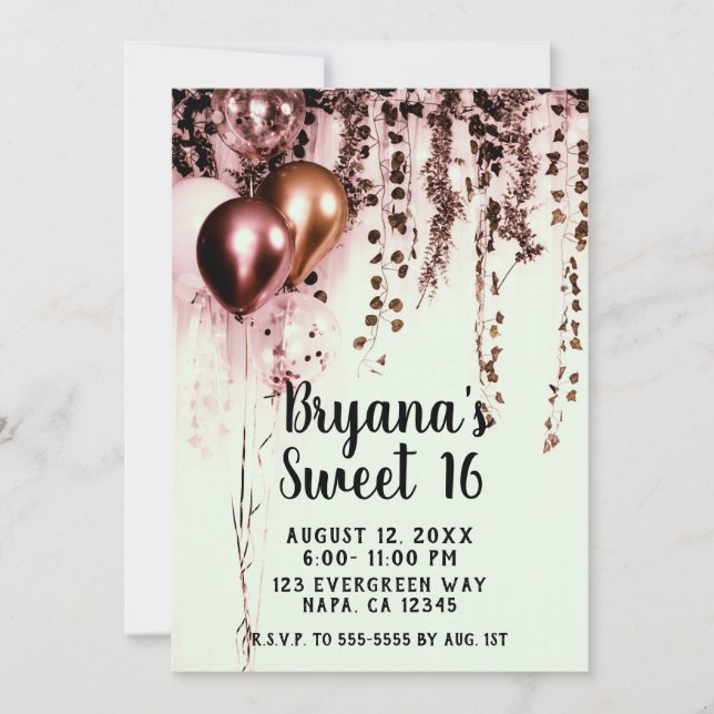 Pink Mink Rose Gold Lights Rustic Ivy Sweet 16 Invitation (Front)