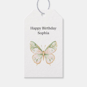 Pink Mint Butterfly Birthday Gift Tags