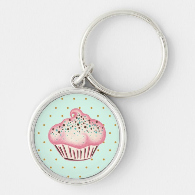 Pink Mint Chocolate Cupcake Keychain (Front)