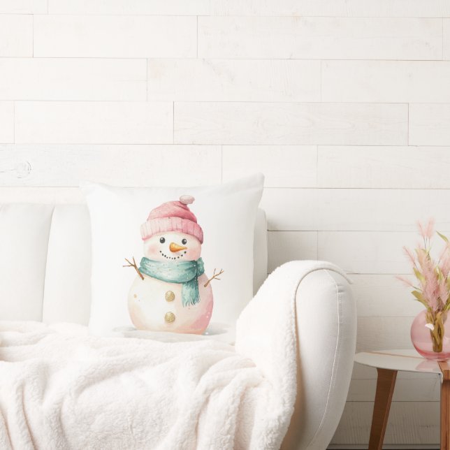 Pink Mint Christmas Snowman Cushion (Couch)