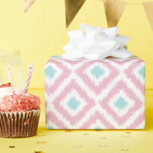 Pink Mint Diamonds Ikat Pattern Wrapping Paper